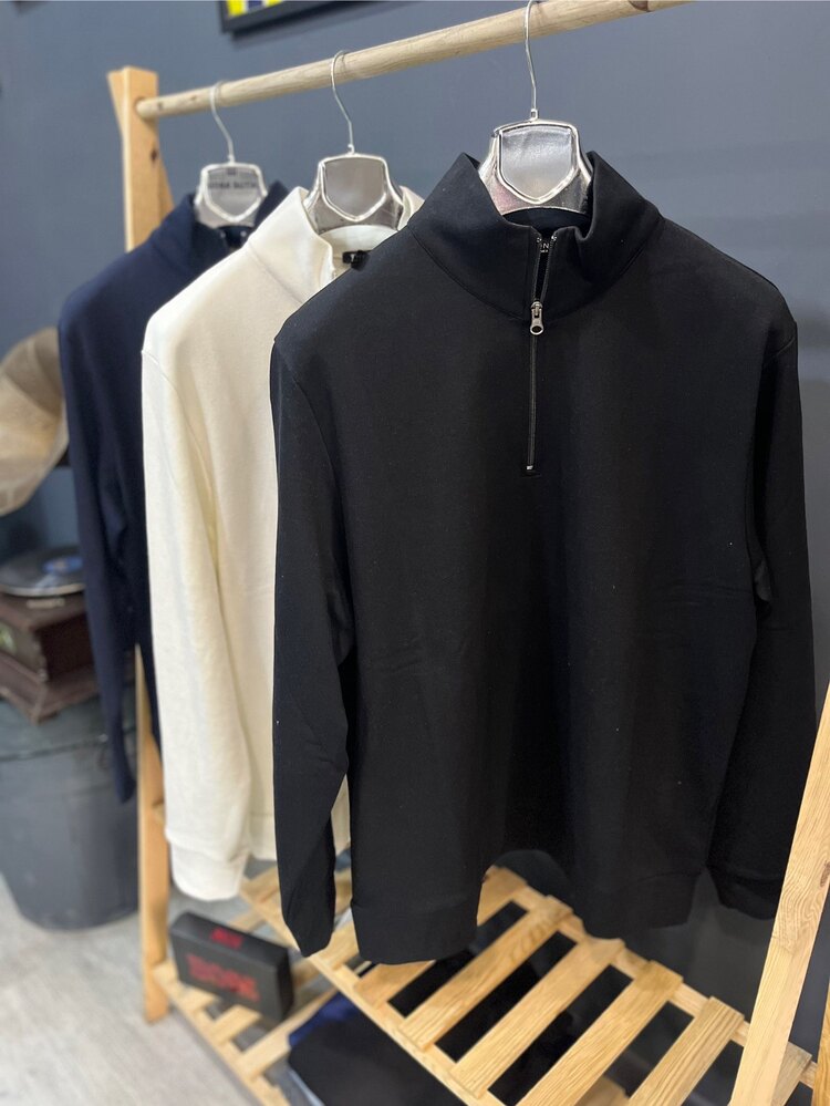 Siyah Oversize Yarım Fermuarlı