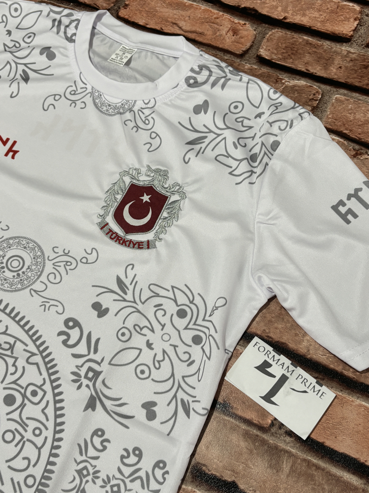 Türkiye Nakışlı Bozkurt Beyaz Forma (Özel Tasarım)