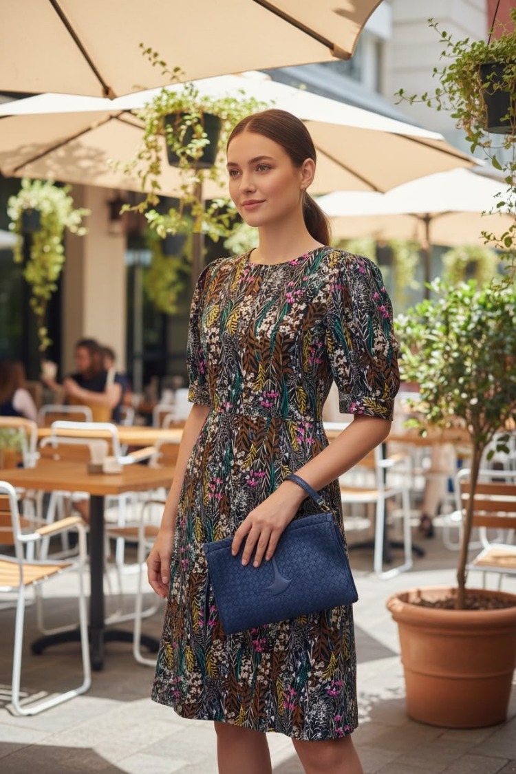 ZARİF ÇİÇEK DESENLİ MİDİ ELBİSE