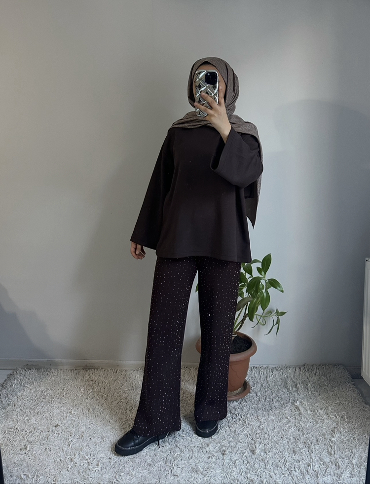 Kahverengi Oysho Taşlı Pantolon