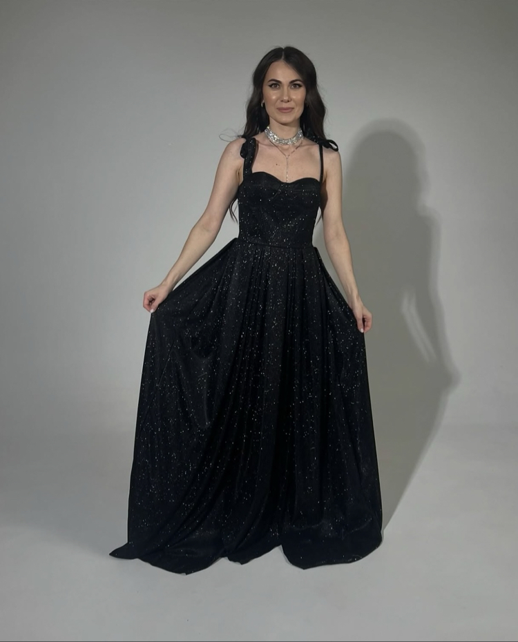Bella Simli Shine Siyah Korse Elbise