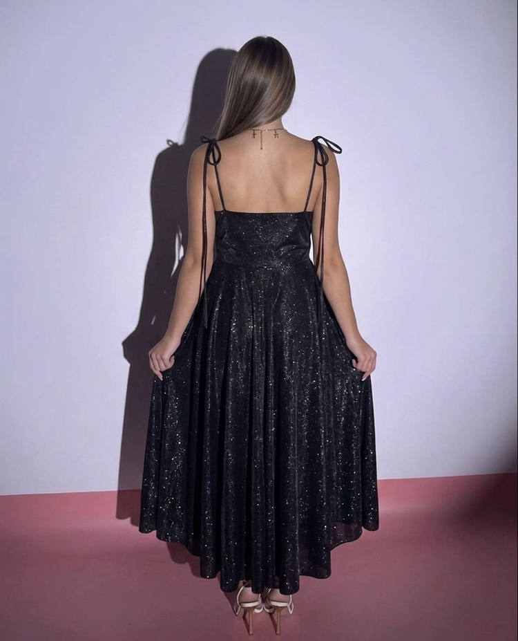 Lolita Siyah Simli Midi Elbise