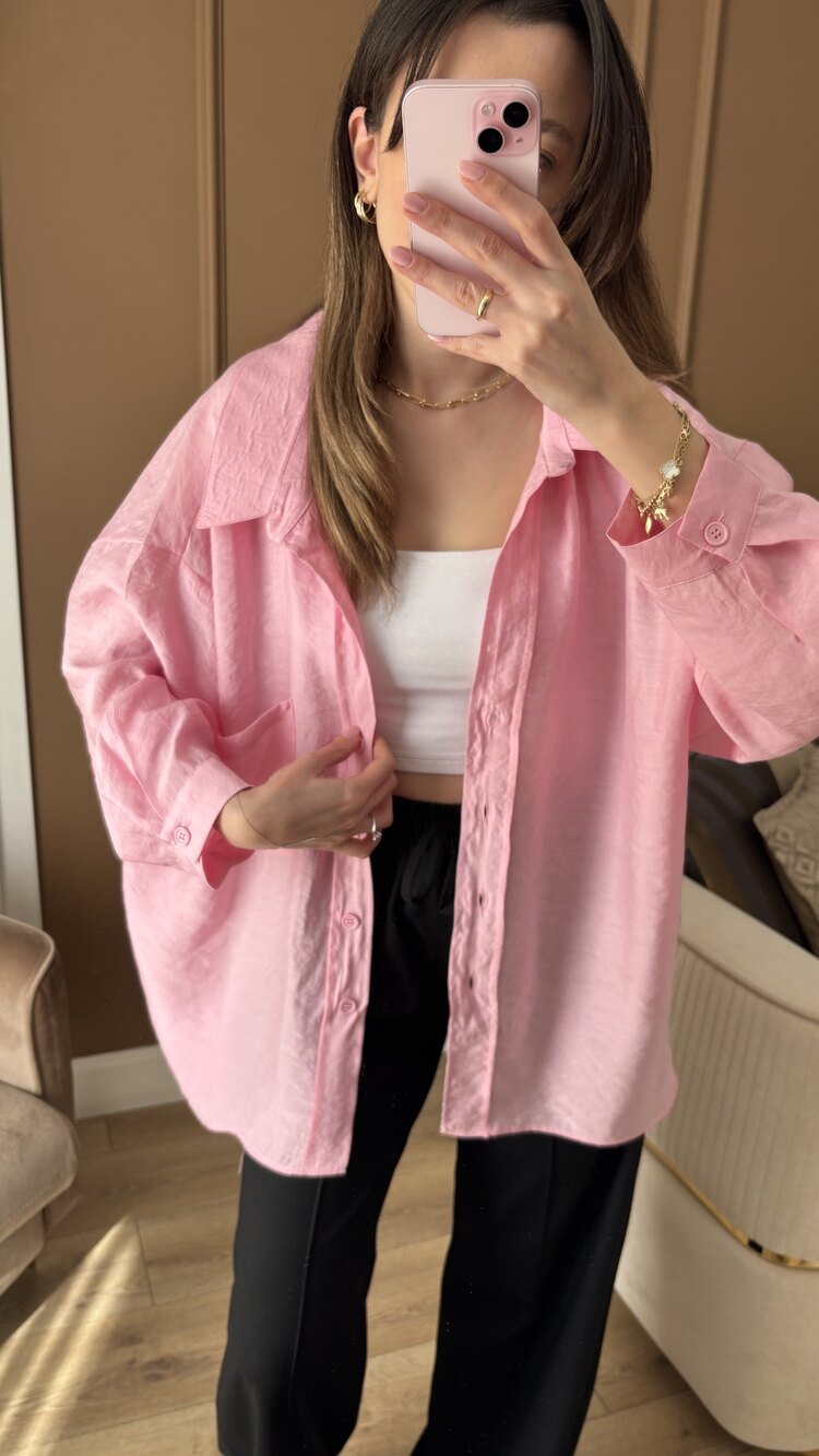 Pembe Oversize Tensel Gömlek
