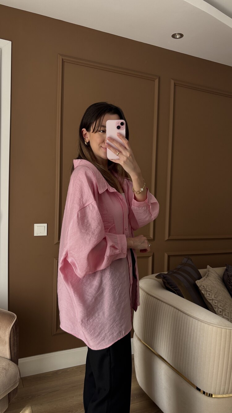 Pembe Oversize Tensel Gömlek