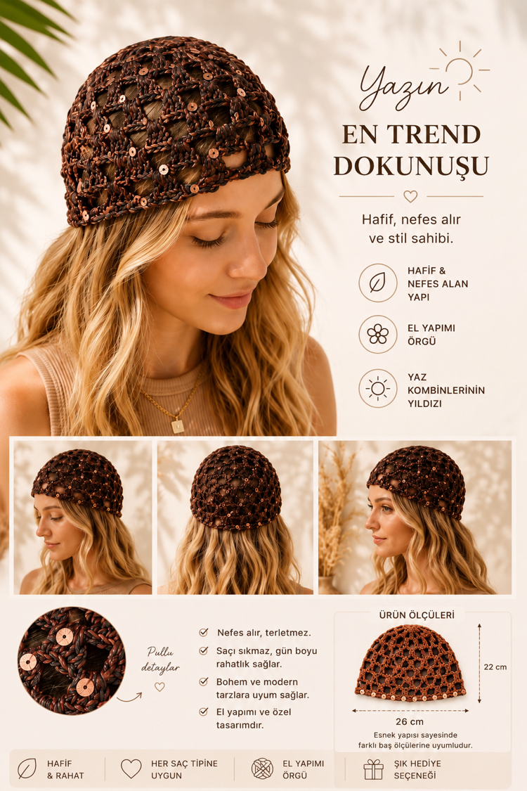 Kahverengi Payetli Saç Filesi