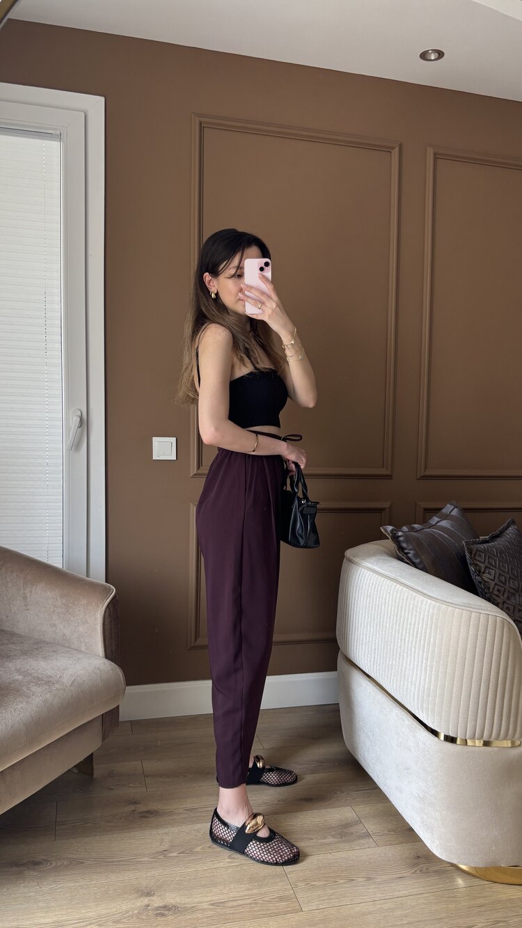 Bordo Şalvar Bağcıklı Pantolon