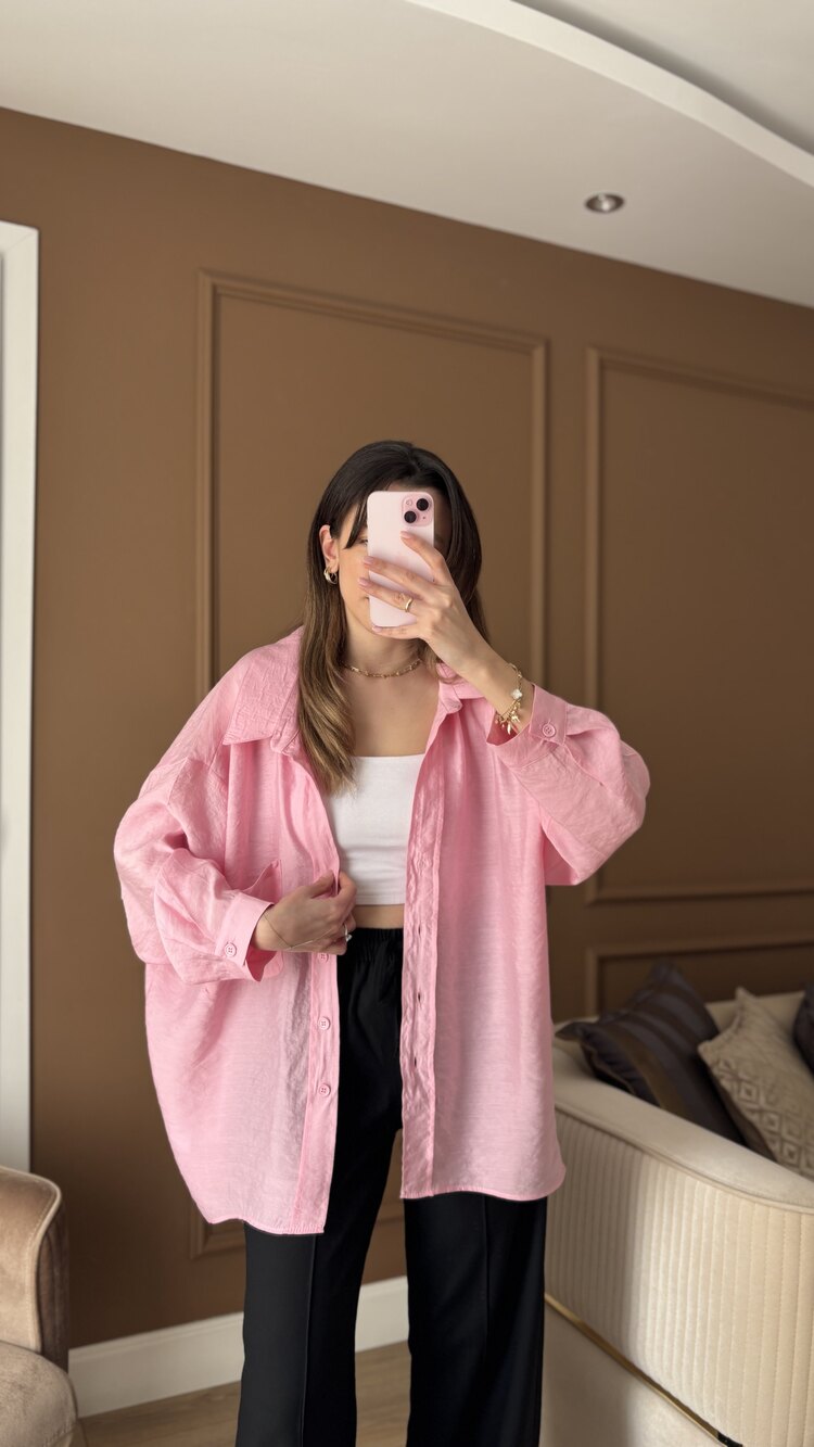 Pembe Oversize Tensel Gömlek