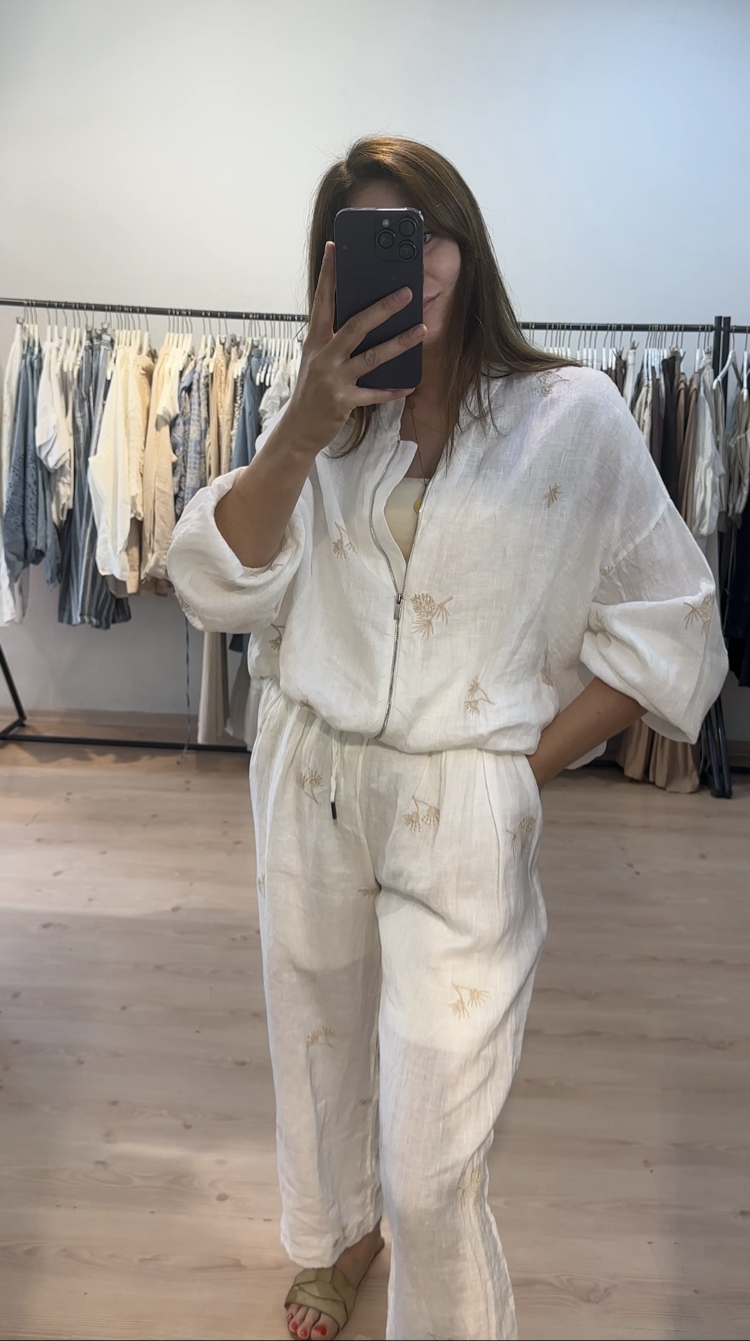 Keten nakışlı pantolon