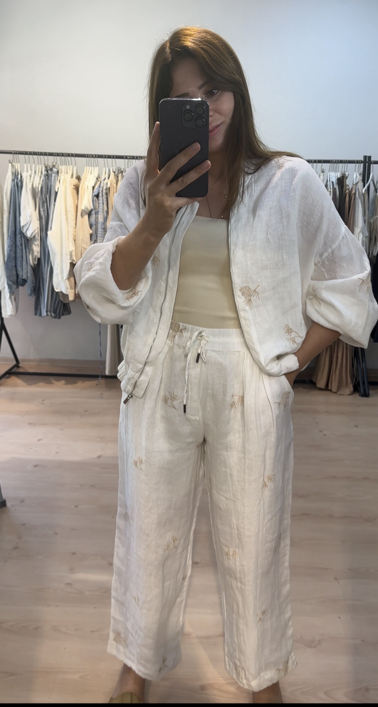 Keten nakışlı pantolon
