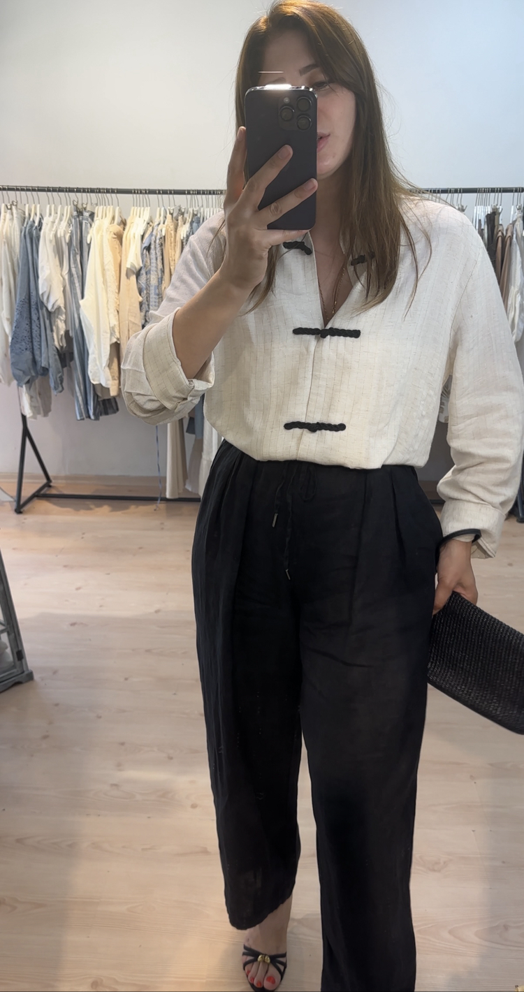 Keten beli lastikli rahat pantolon 