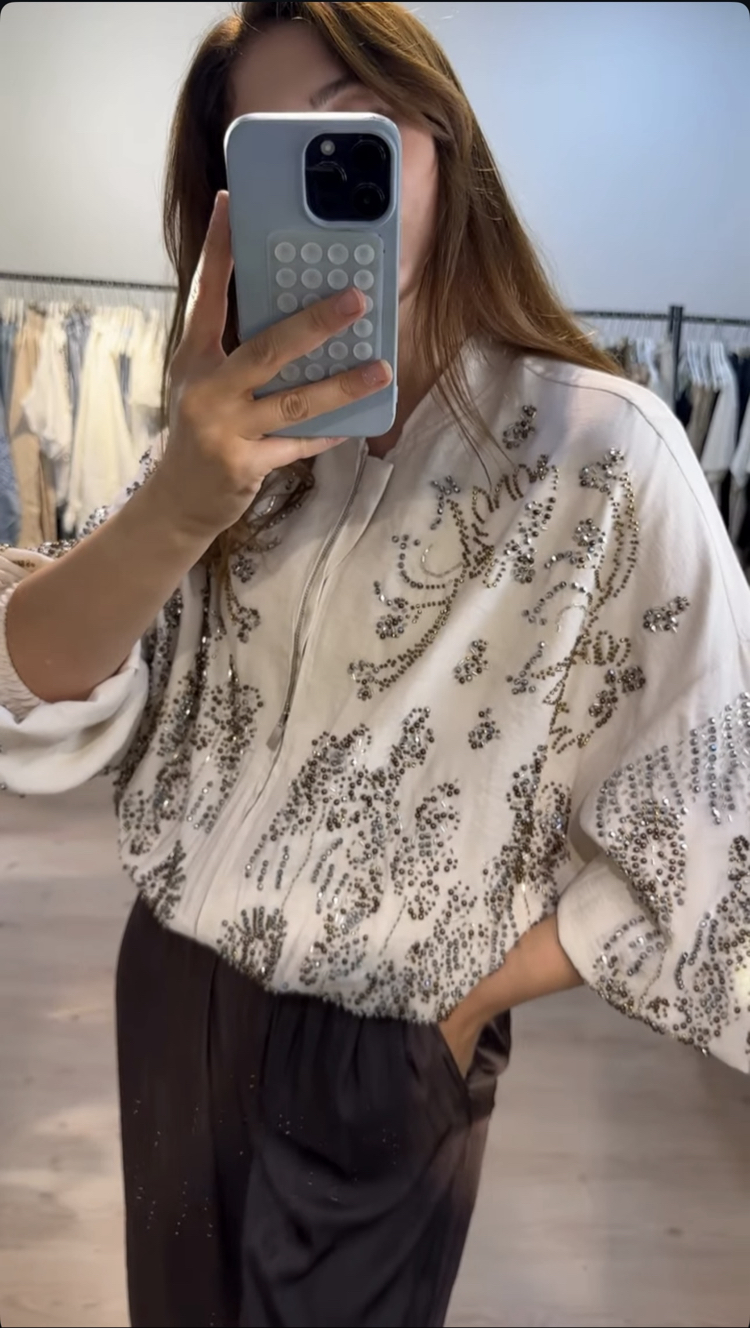 Boncuk işlemeli bomber ceket