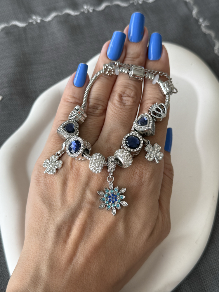 Gece mavisi charm detaylı yılan bileklik