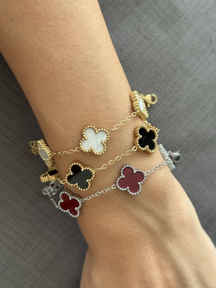 Siyah yonca model gold çelik bileklik