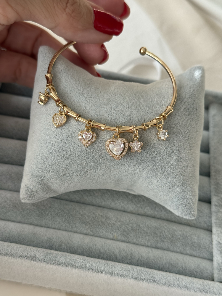 Işıltılı kalp charm şans bilekliği