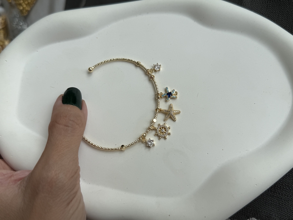 Deniz Yıldızı taşlı charm ince şans bilekliği