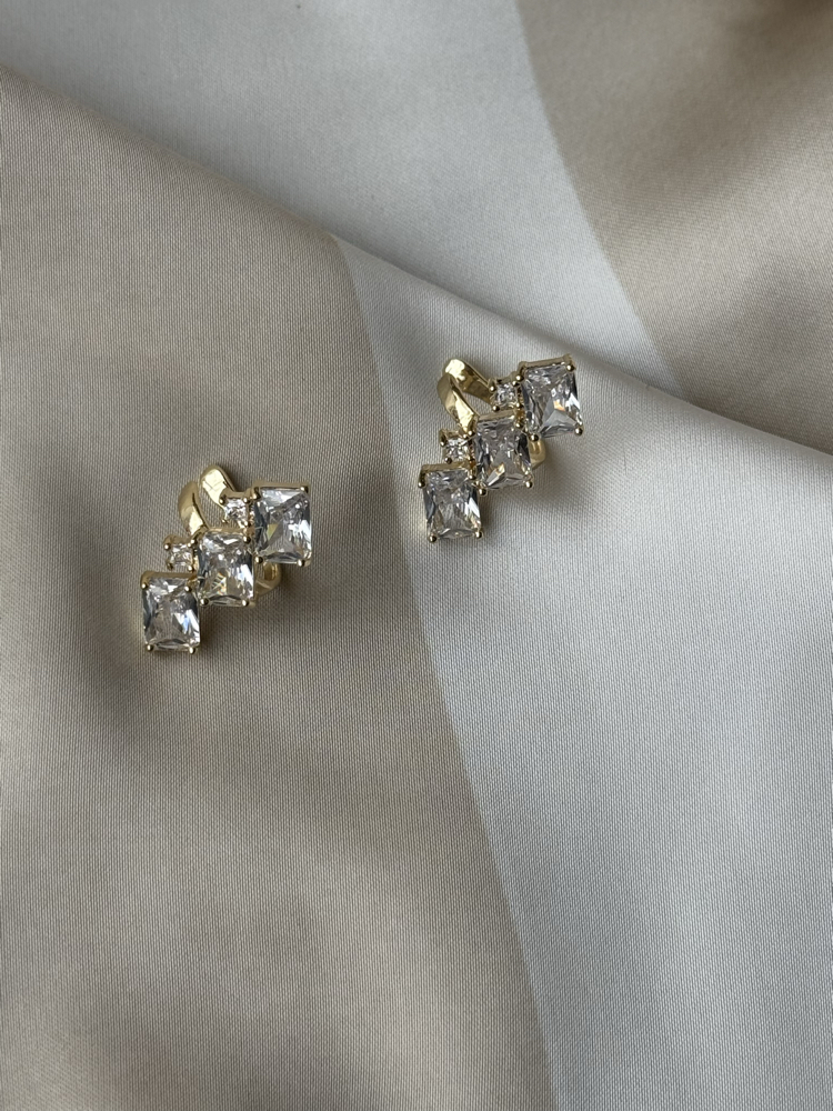ışıltılı baget taşlı ikili gold earcuff