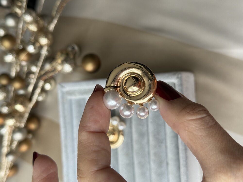 İncili salyangoz gold küpe
