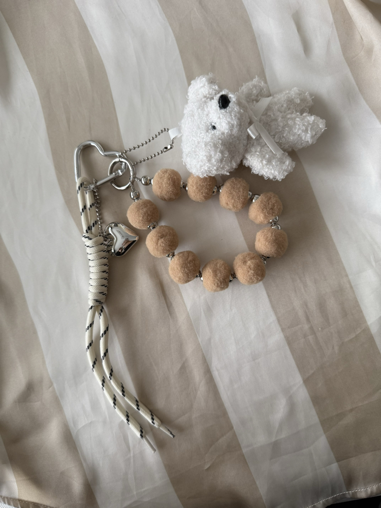 Krem teddy bear çanta charmı