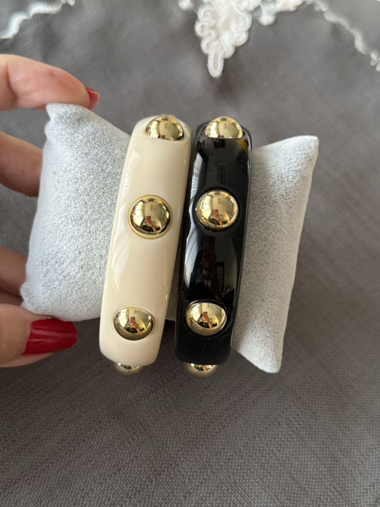 Gold metalli krem reçine bileklik
