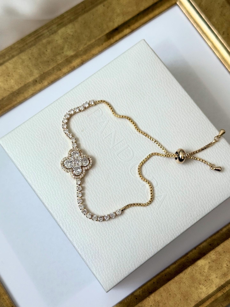 Meşhur yonca model taşlı gold asansör bileklik