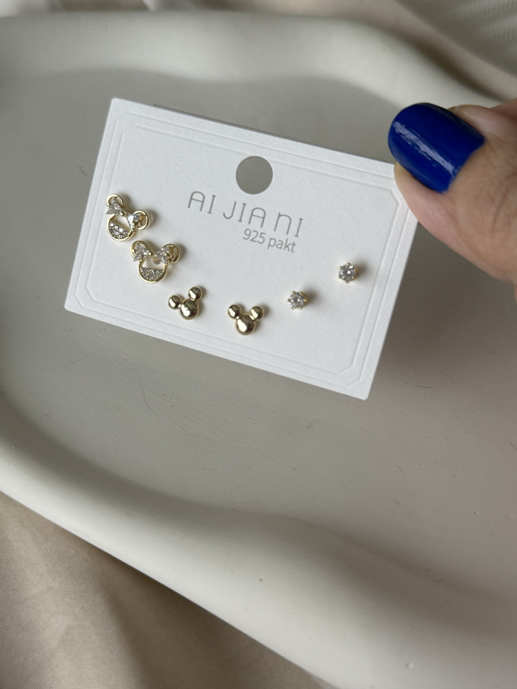 Minnie Mouse taşlı 6’lı gold küpe seti