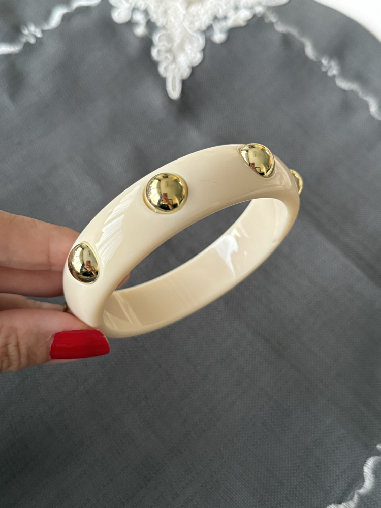 Gold metalli krem reçine bileklik