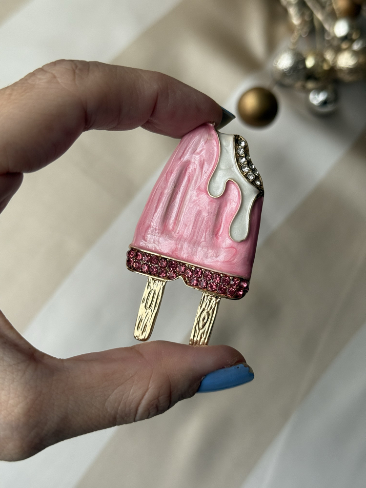 Pembe taşlı dondurma broş