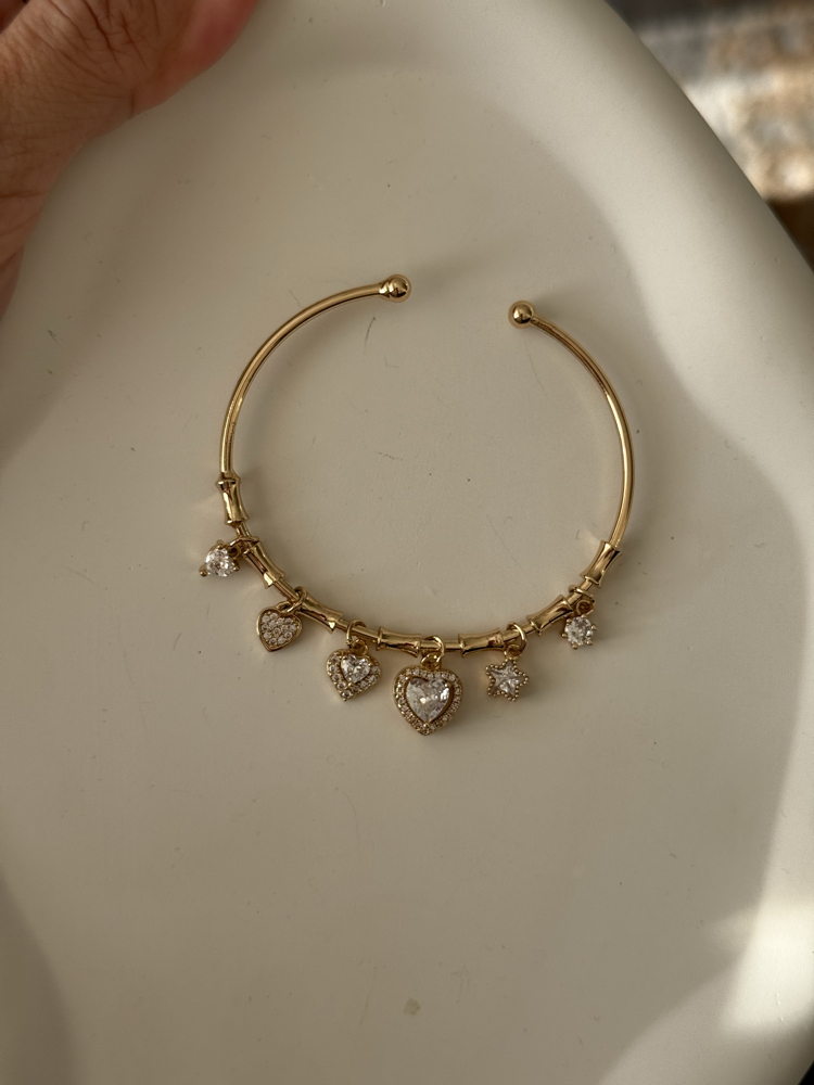 Işıltılı kalp charm şans bilekliği