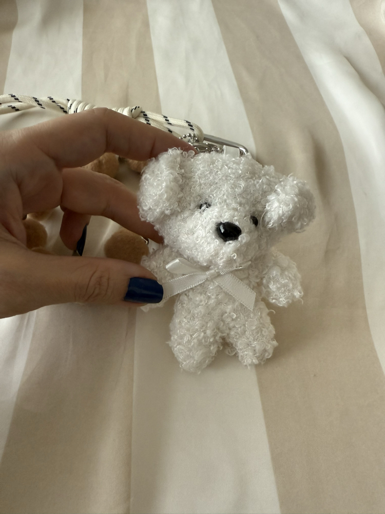 Krem teddy bear çanta charmı