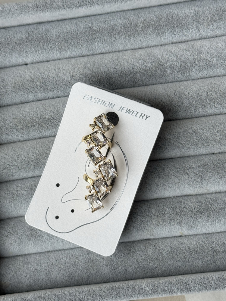 ışıltılı baget taşlı ikili gold earcuff