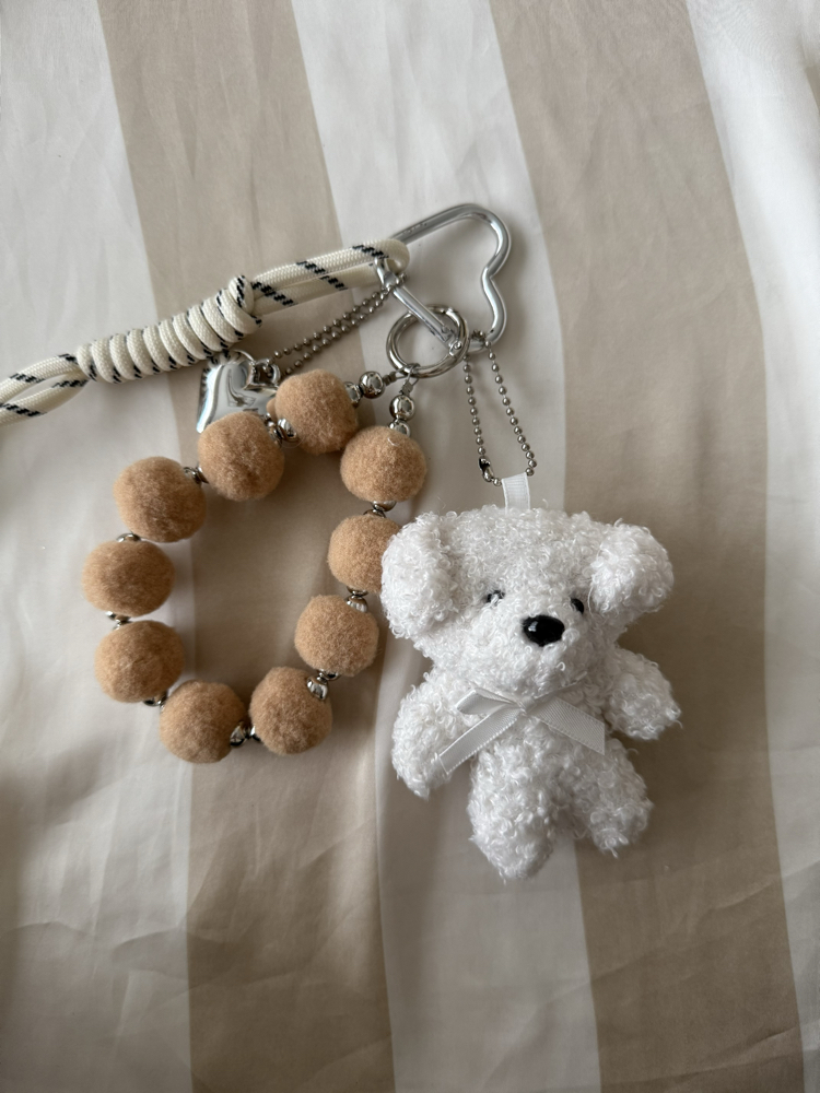 Krem teddy bear çanta charmı