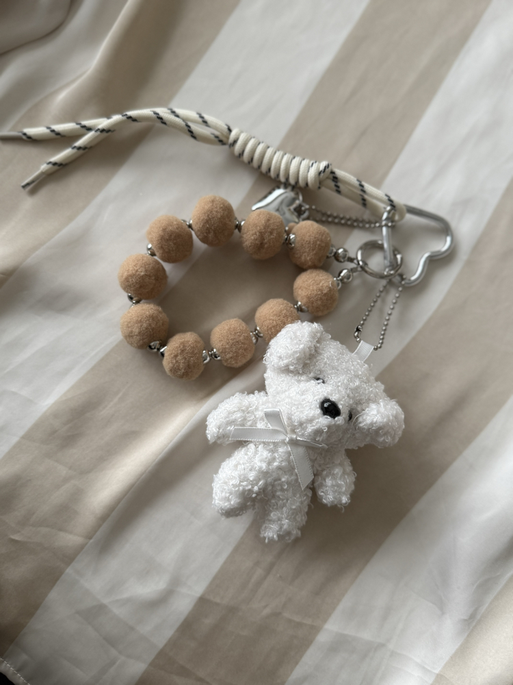 Krem teddy bear çanta charmı