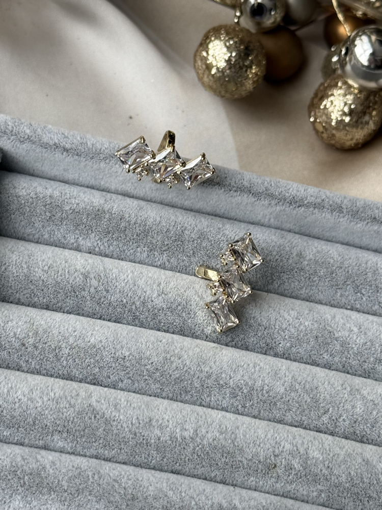 ışıltılı baget taşlı ikili gold earcuff