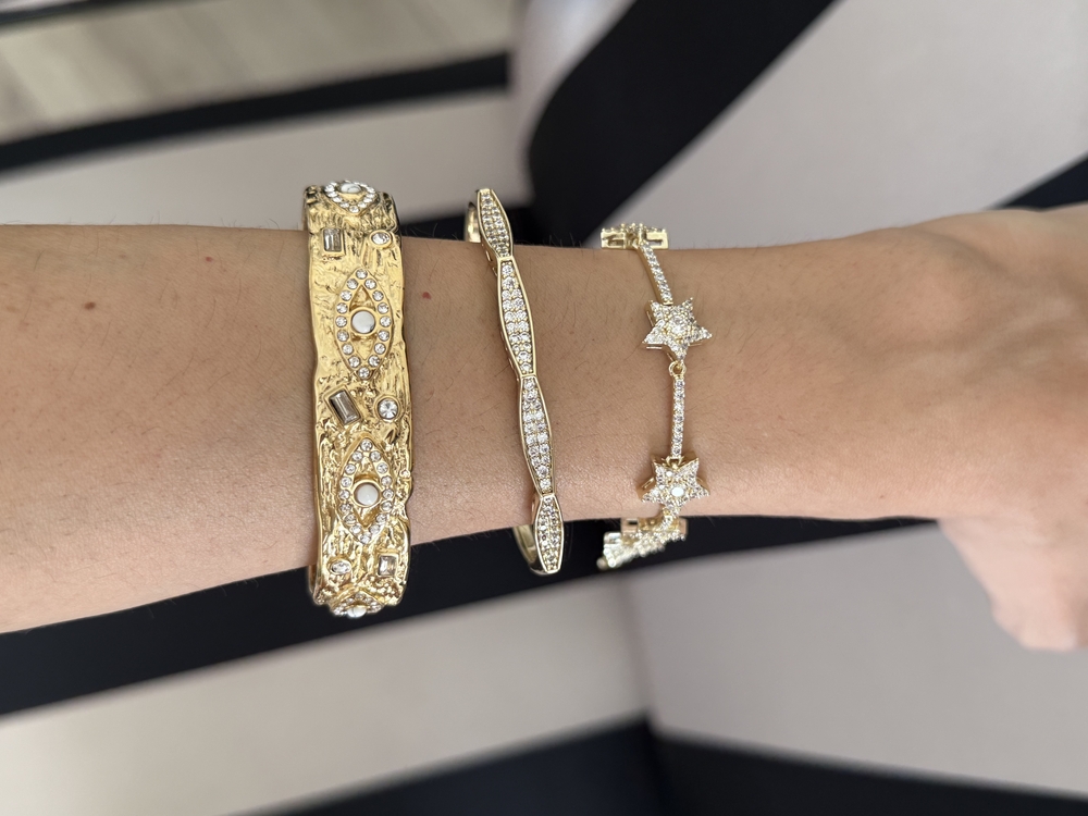 Taşlı kafes gold tasma bileklik