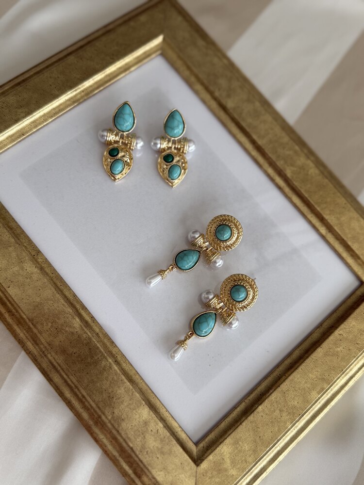 Firuze incili sallantılı küpe