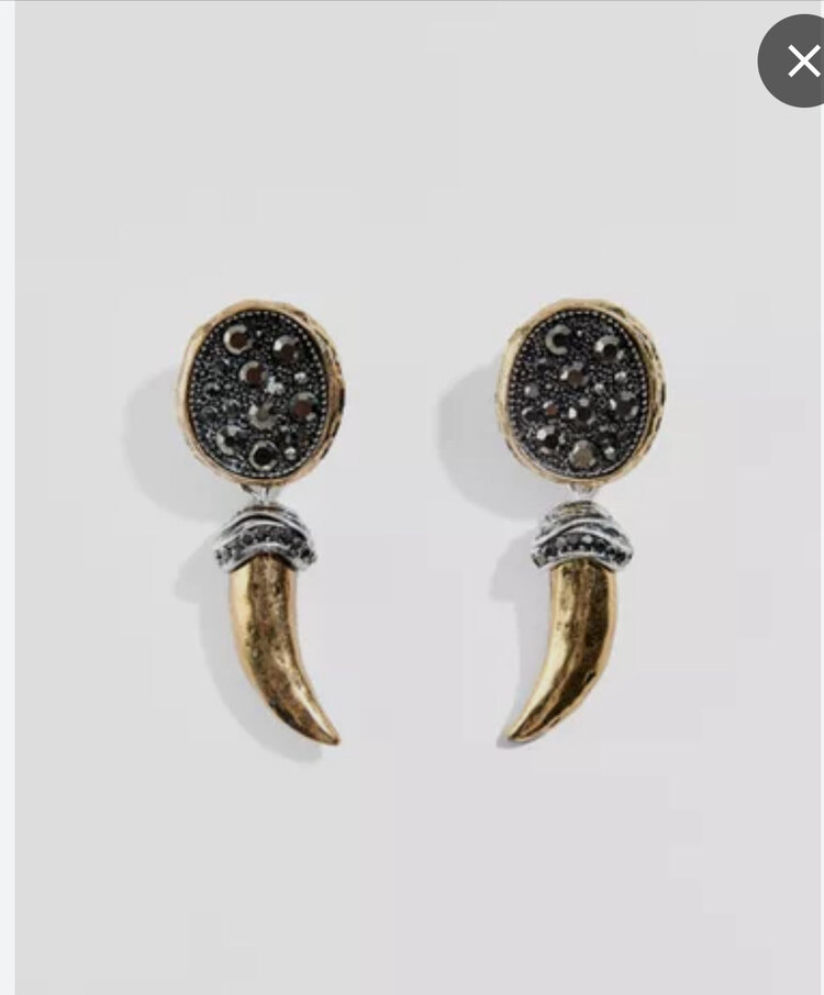 Zara model gold metal füme taşlı küpe