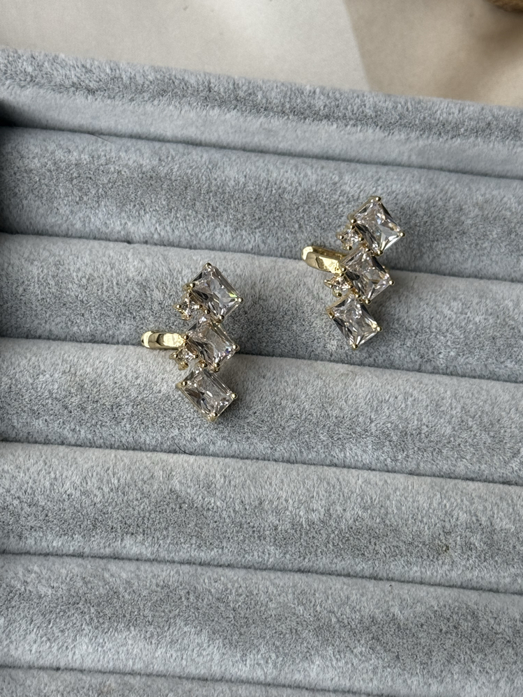 ışıltılı baget taşlı ikili gold earcuff