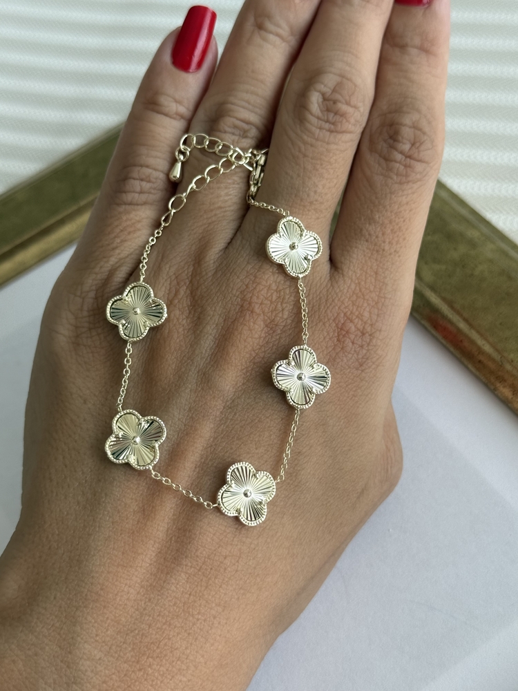 Gold full dolu yonca model zincir bileklik