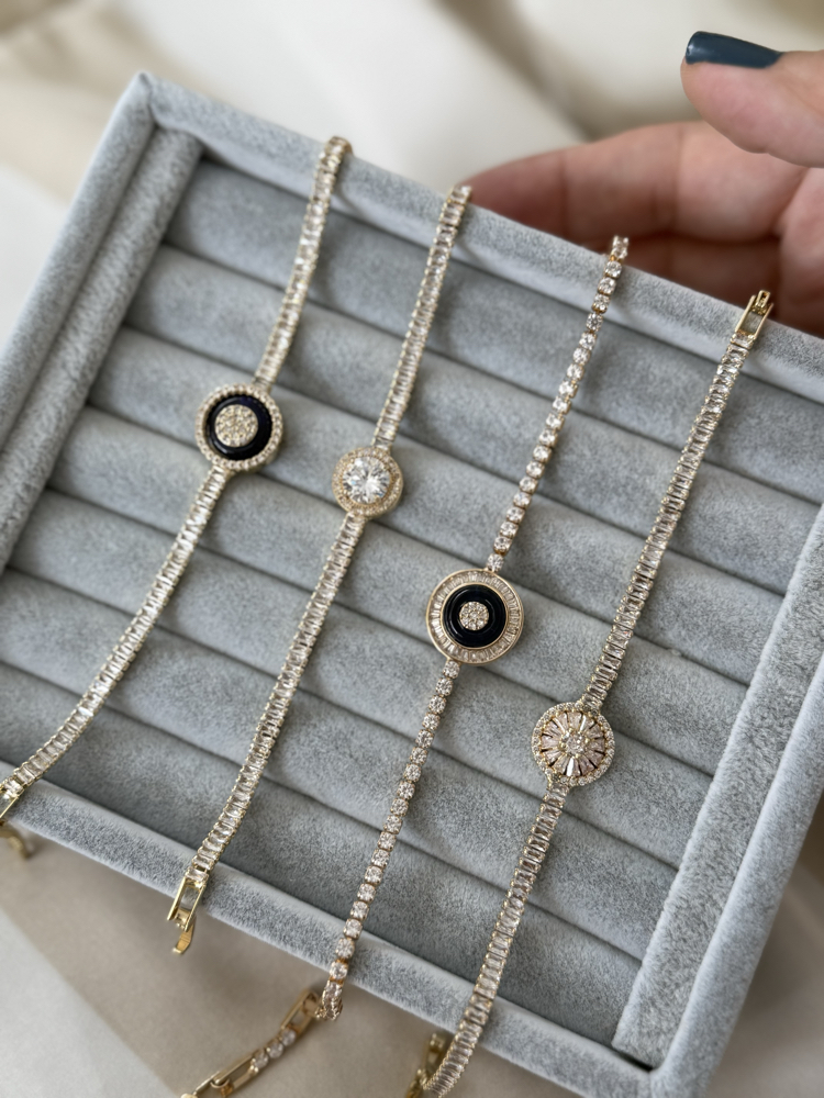 Cam nazarlık baget taşlı gold suyolu bileklik