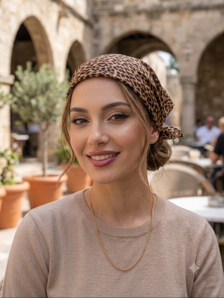 Leopar desenli saten fular bandana