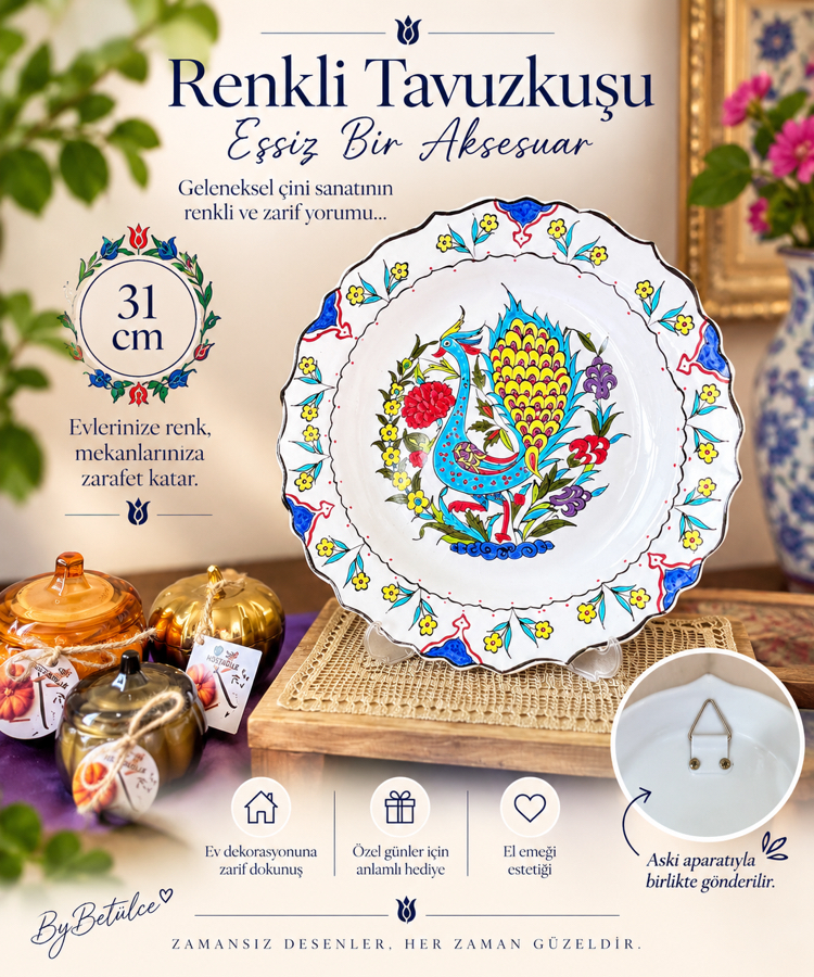31 cm Renkli Çini Dekoratif Tabak