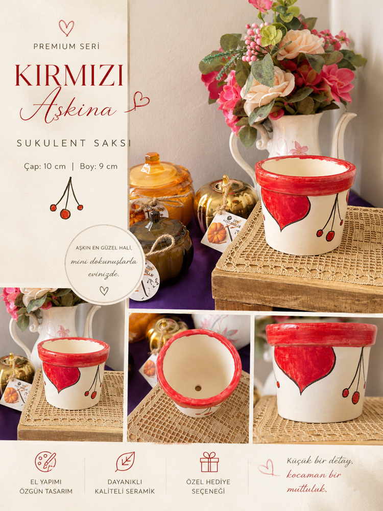 Kırmızı Aşkına Minik sukulent saksı