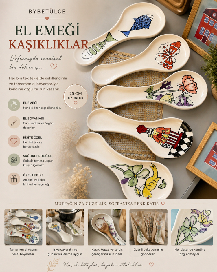 El Boyaması Seramik Kaşıklık – 25 cm | El Emeği & Tek Tasarım