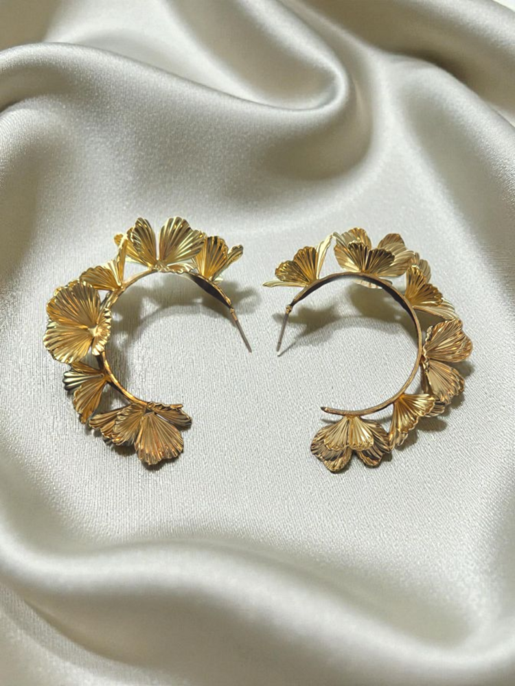 Gold Çiçek Halka Küpe