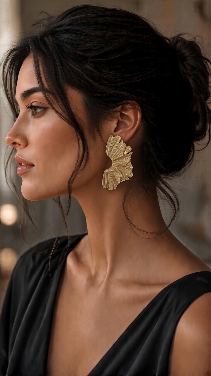 Gold Yarım Halka Kıvrımlı Küpe