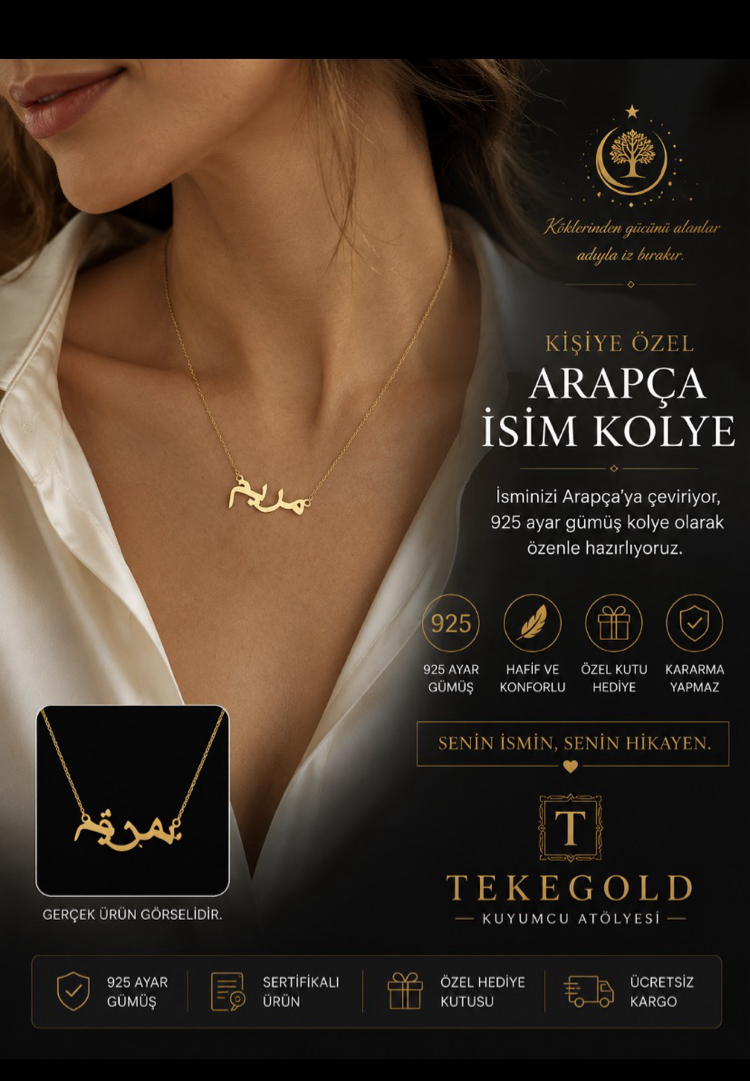 925 ayar gümüş Arapça isim kolye