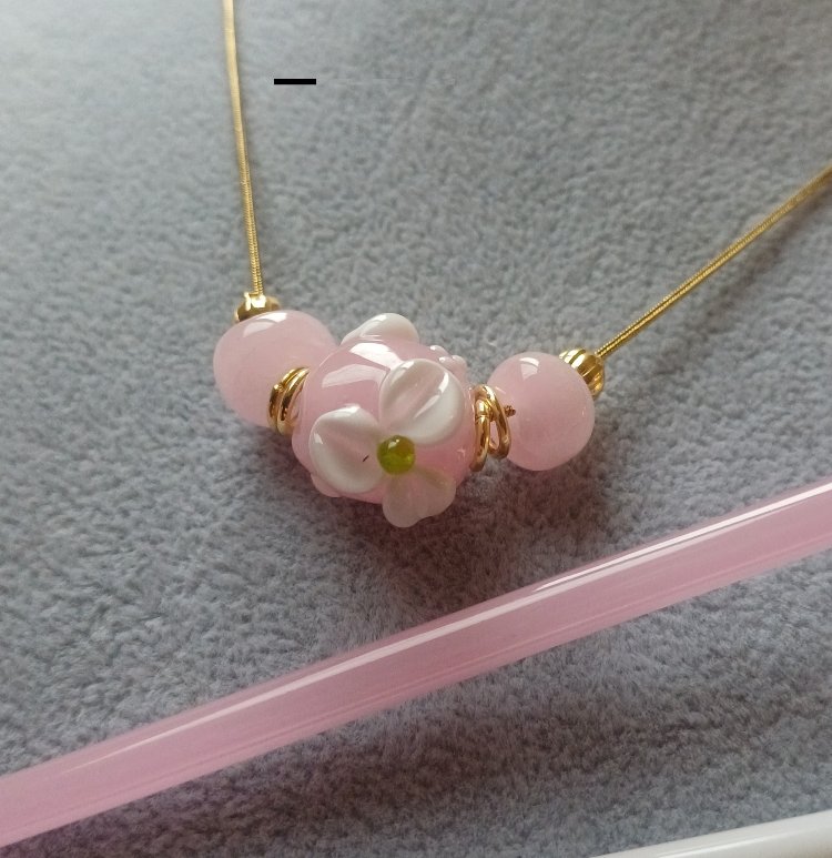 Murano Cam Pembe Çiçek Kolye / Rosalia
