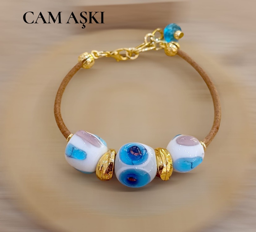 Murano Cam Trio Charm Deri Bileklik