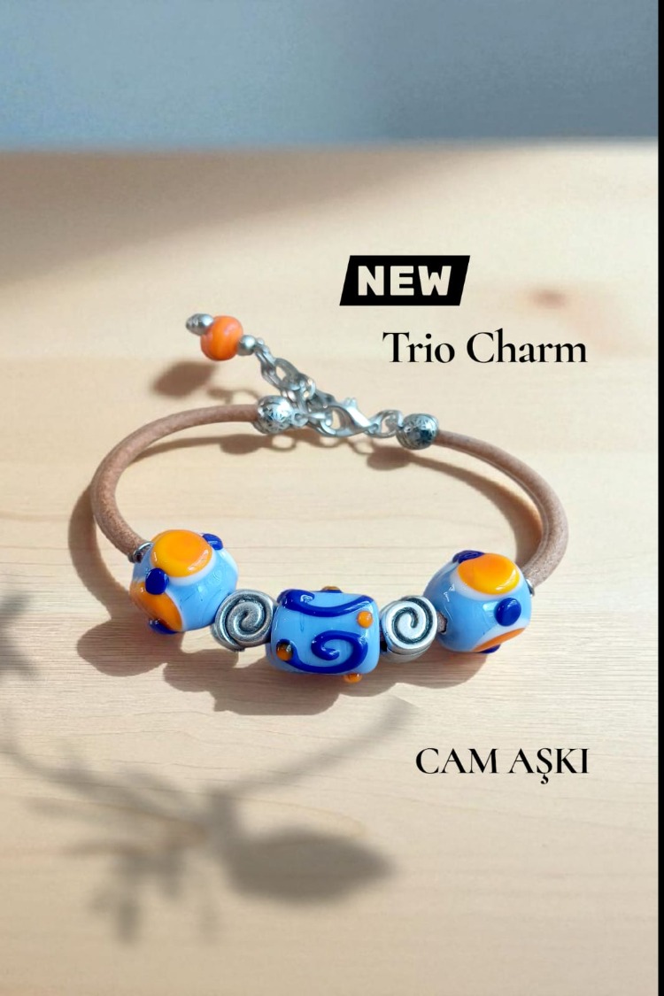 Murano Cam Trio Charm Deri Bileklik