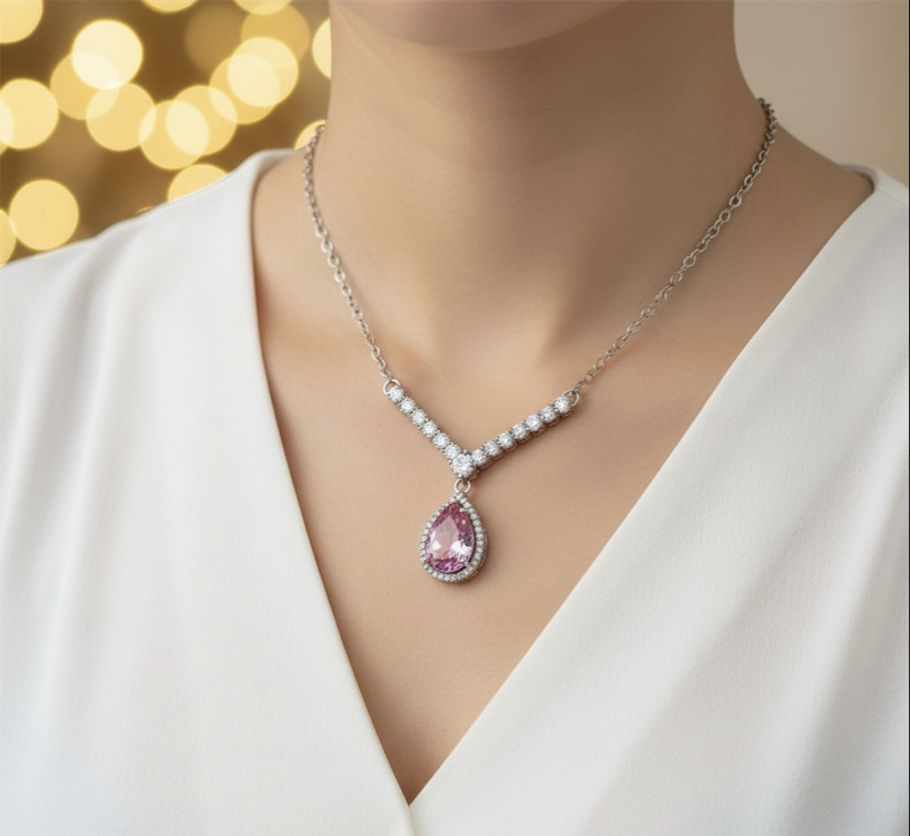 Pembe Taşlı Şık Kolye